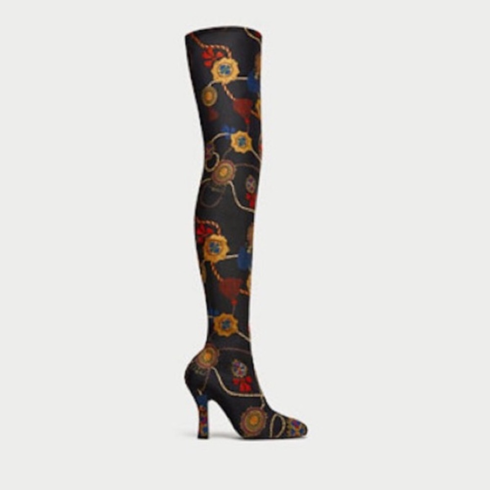 Zara OTK Above The Knee Fabric Print Boots